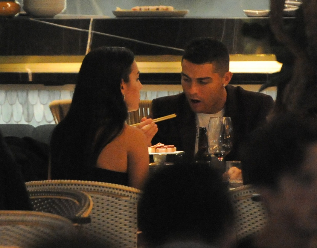 Cristiano Ronaldo and his girlfriend Georgina Rodriguez and Cristiano Jr seen at Zela restaurant in London