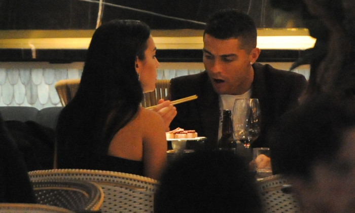 Cristiano Ronaldo and his girlfriend Georgina Rodriguez and Cristiano Jr seen at Zela restaurant in London