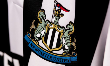 Close up of retro Newcastle United FC jersey.