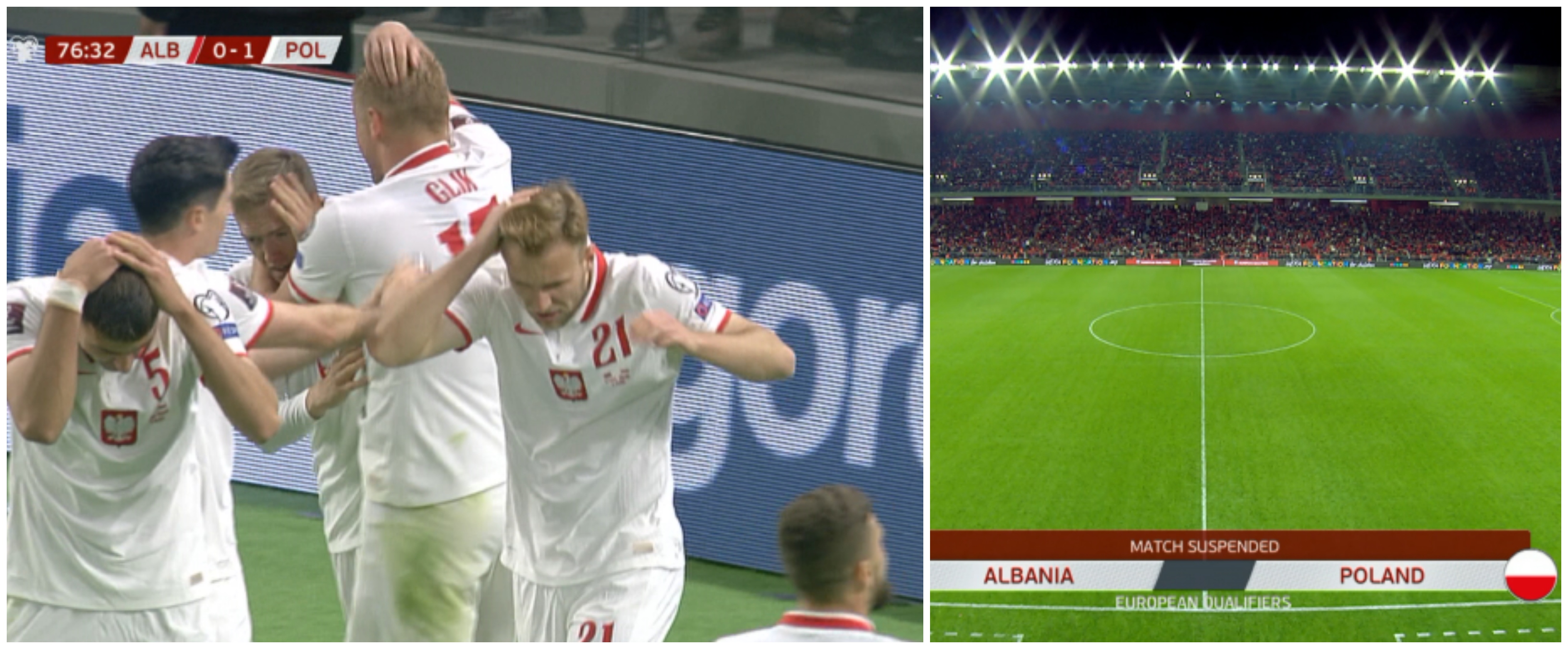 Scandal la Albania - Polonia. Arbitrul a trimis echipele la vestiare după ce fanii și-au ieșit din minți