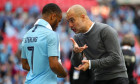 Raheem Sterling and Pep Guardiola file photo