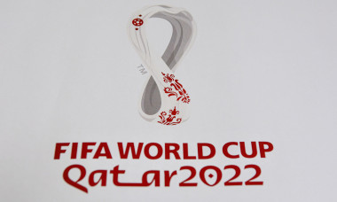 Kyiv, Ukraine. 09th Nov, 2021. Official logo FIFA World Cup 2022 in Qatar printed on banner during training session on the eve of the FIFA World Cup Qatar 2022 qualification at the Olympic stadium in Kyiv. Credit: SOPA Images Limited/Alamy Live News