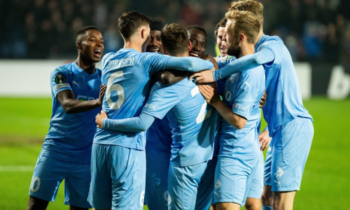 Randers, Denmark. 04th Nov, 2021. Vito Hammershoy-Mistrati (20) of Randers FC scores for 1-0 during the UEFA Europa Conference League match between Randers FC and Jablonec at Cepheus Park in Randers. (Photo Credit: Gonzales Photo/Alamy Live News