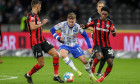 Berlin, Germany. 07th Nov, 2021. Football: Bundesliga, Hertha BSC - Bayer Leverkusen, Matchday 11, Olympiastadion. Berlin's Maximilian Mittelstdt (M) fights for the ball against Bayer Leverkusen's Kerem Demirbay (l) and Jeremie Frimpong. Credit: Andreas G