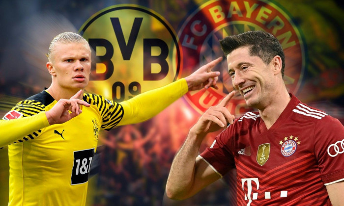 PHOTOMONTAGE: Preview Borussia Dortmund-FC Bayern Munich on December 4th, 2021. Robert LEWANDOWSKI (FC Bayern Munich) meets Erling HAALAND (DO) in the Bundesliga cracker. Soccer, 1st Bundesliga, season 2021/22 ¬