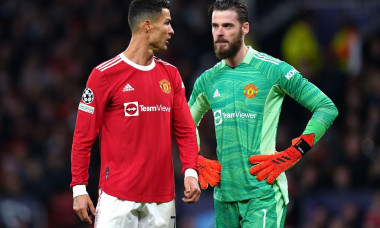Manchester United's Cristiano Ronaldo (left) and goalkeeper David de Gea react after Atalanta's Merih Demiral (not pictured) scores their side's second goal of the gameduring the UEFA Champions League, Group F match at Old Trafford, Manchester. Picture da