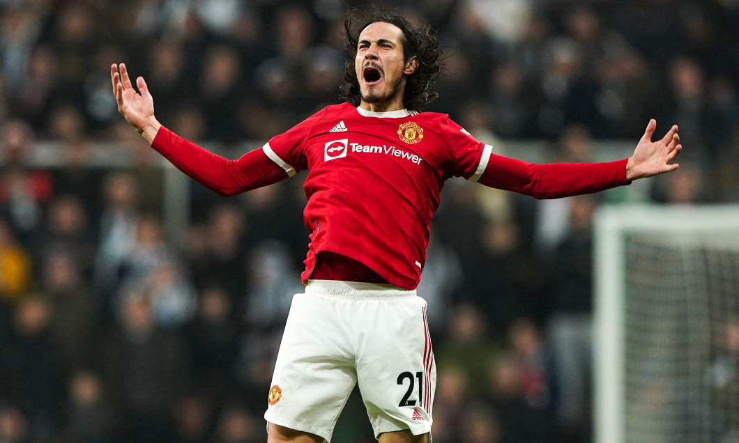 Manchester United's Edinson Cavani celebrates scoring their side's first goal of the game during the Premier League match at St. James' Park, Newcastle. Picture date: Monday December 27, 2021.