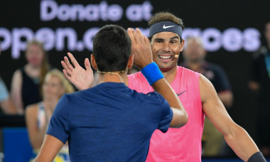 Melbourne, Australia. 15th Jan, 2020. Rafael Nadal and Novak Djokovic celebrate a point at the Rally for Relief charity fund raising night at Rod Laver Arena in Melbourne to raise money in aid of the bushfire relief efforts across Australia prior to the s