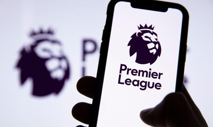 LONDON, UK - May 2021: Premier league football logo on a smartphone screen