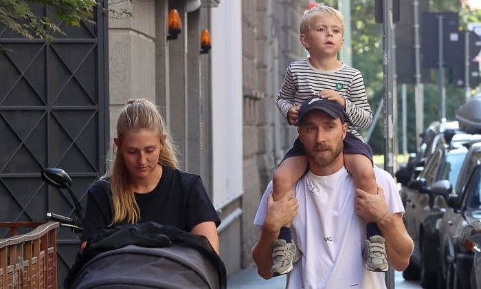 *EXCLUSIVE* Inter Milan's Danish Footballer Christian Eriksen enjoys his family time with a stroll out in Milan.