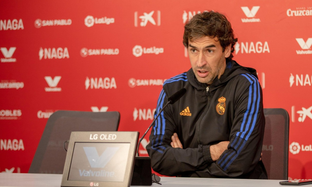 Seville, Spain. 11th Dec, 2021. Raul Gonzalez, head coach of Real Madrid Castilla, seen at the press conference after the Primera RFEF match between Sevilla Atletico and Real Madrid Castilla at Jesus Navas Stadium in Seville. (Photo credit: Mario Diaz Ras