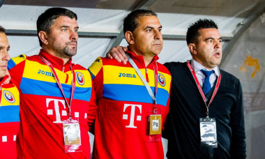 October 5, 2017: From left to right: Adrian Mihalcea - assistant coach (Romania), Ionel Gane - assistant coach (Romania) and Cosmin Contra - head coach (Romania) during the World Cup qualifying campaign 2018 game between Romania and Kazakhstan at Ilie