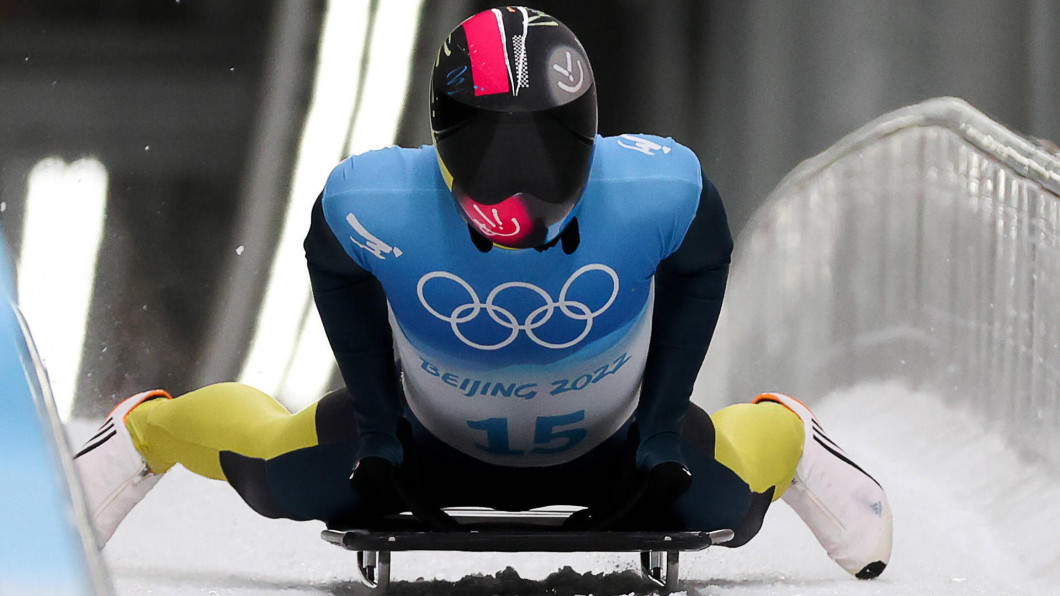 BEIJING, CHINA - FEBRUARY 11, 2022: Vladyslav Heraskevych of Ukraine competes in the men s skeleton event at the 2022 Wi