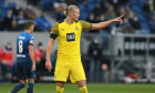 Hoffenheim, Germany. 22nd Jan, 2022. firo 1.Bundesliga. 2021/2022 Football: Fuvuball: 01/22/2022 TSG 1899 Hoffenheim - BVB Borussia Dortmund Erling Haaland, half figure, gesture Credit: dpa/Alamy Live News