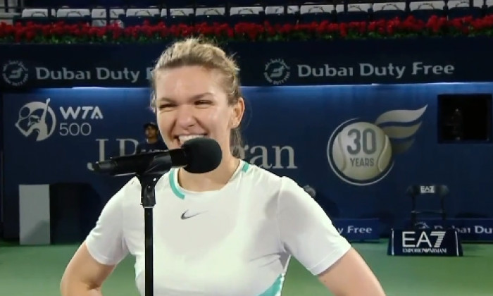 Simona Halep, la Dubai / Foto: Captură Twitter@WTARomania