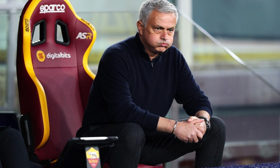 Jose' Mourinho head coach of Roma reacts during the Italian championship Serie A football match between AS Roma and Hellas Verona FC on February 19, 2022 at Stadio Olimpico in Rome, Italy - Photo Federico Proietti / DPPI