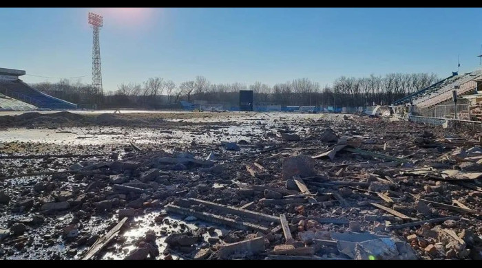 Stadionul celor de la FC Desna, complet distrus de bombardamente / Foto: Instagram - @FCShakhtar_eng
