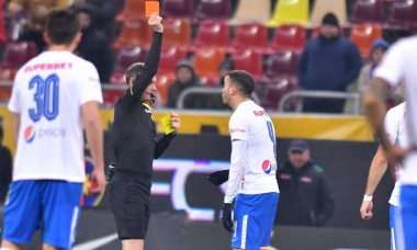 Arbitrul Lucian Rusandu i-a dat două cartonașe galbene lui Damien Dussaut în interval de câteva secunde, în meciul FCSB - Farul / Foto: Sport Pictures