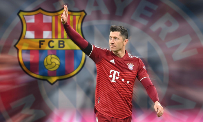 Munich, Deutschland. 25th Mar, 2022. PHOTO MONTAGE: Spanish media reports: Robert Lewandowski wants to go to FC Barcelona. Robert LEWANDOWSKI (FC Bayern Munich), gesture, waving, waving, farewell, action, single image, cropped single motif, half figure, h