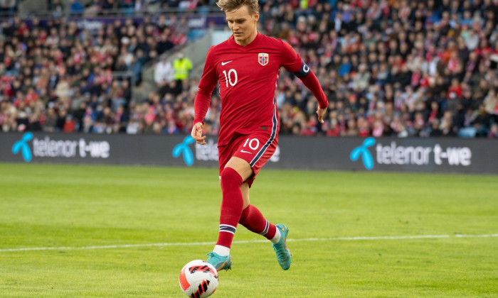 Oslo, Norway. 25th Mar, 2022. Martin Odegaard (10) of Norway seen during a football friendly match between Norway and Slovakia at Ullevaal Stadion in Oslo. (Photo Credit: Gonzales Photo/Alamy Live News