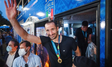 ROME, ITALY - JULY 12, 2021. Giorgio Chiellini of the Italian national team celebrates the victory at Euro 2020 in the center of Rome. Credit: Andrea Petinari/Medialys Images/Alamy Live News