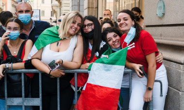 ROME, ITALY - JULY 12, 2021. The Italian fans celebrate the national football team in the center of Rome, champion of Europe at Euro 2020 after beating England in the final. Credit: Andrea Petinari/Medialys Images/Alamy Live News
