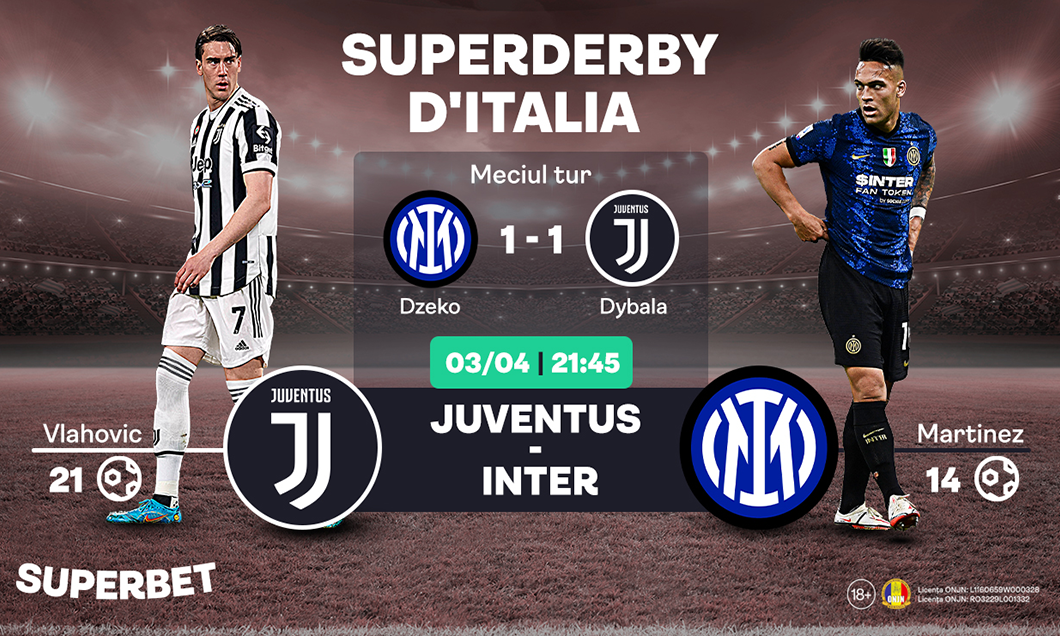 (P) Juventus – Inter: Derby-ul Italiei poate relansa campionatul. Juventus, neînvinsă în ultimele 16 etape