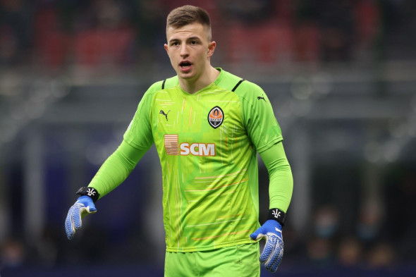 Milan, Italy, 24th November 2021. Anatoliy Trubin of FC Shakhtar Donetsk reacts during the UEFA Champions League match at Giuseppe Meazza, Milan. Picture credit should read: Jonathan Moscrop / Sportimage Credit: Sportimage/Alamy Live News