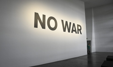 NO WAR by Russian Antufiev at the ARS22 exhibition in Kiasma, Helsinki, Finland - 08 Apr 2022