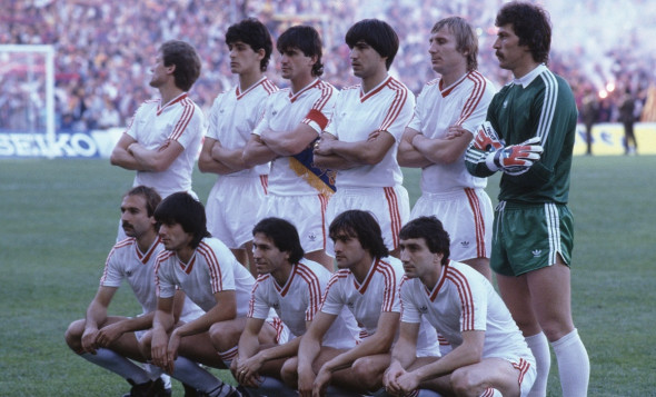 Sport. Football. European Cup Final. Seville. 7th May 1986. Steaua Bucharest 0 v Barcelona 0 ( After Extra Time) Steaua won 2 - 0 on penalties. Steaua Bucharest team group.