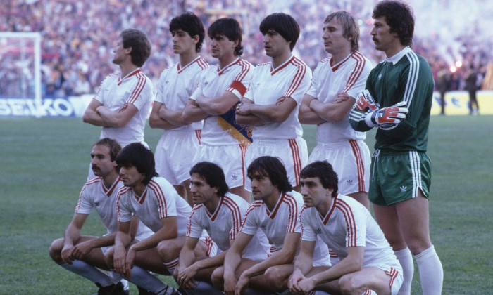 Sport. Football. European Cup Final. Seville. 7th May 1986. Steaua Bucharest 0 v Barcelona 0 ( After Extra Time) Steaua won 2 - 0 on penalties. Steaua Bucharest team group.