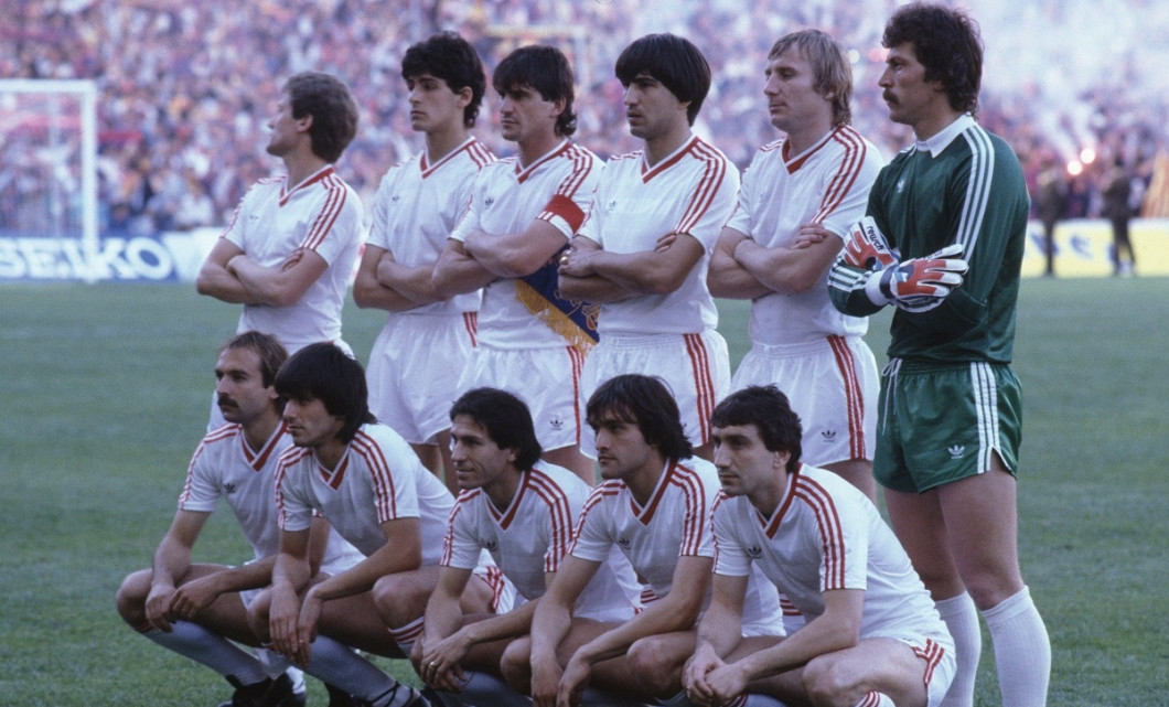 Sport. Football. European Cup Final. Seville. 7th May 1986. Steaua Bucharest 0 v Barcelona 0 ( After Extra Time) Steaua won 2 - 0 on penalties. Steaua Bucharest team group.