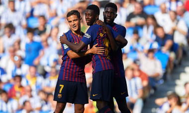 Philippe Coutinho, Ousmane Dembele și Samuel Umtiti, în tricoul Barcelonei / Foto: Getty Images