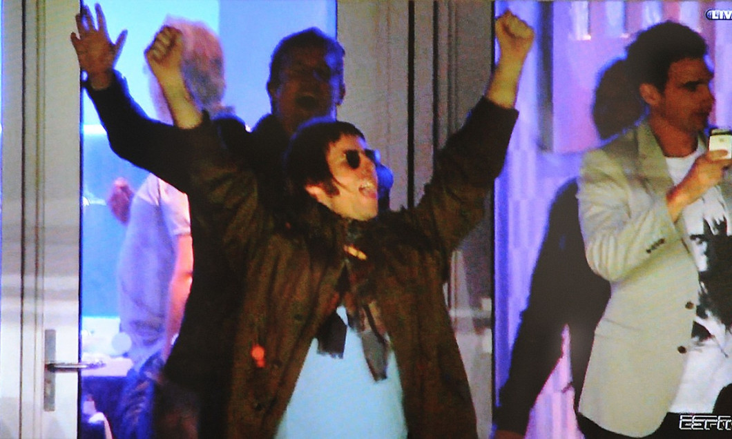 MAD-CHESTER! Liam Gallagher celebrates as Manchester City beat rivals Manchester United in the English Premier League