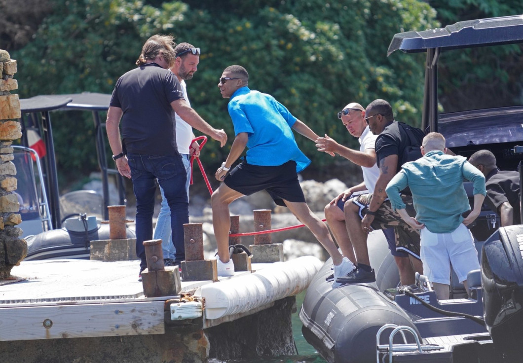 PSG's French Football Star Kylian Mbappe on his way to have lunch at restaurant La Guerrite in Cannes.
