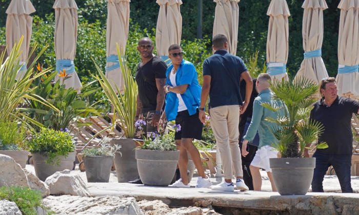 PSG's French Football Star Kylian Mbappe on his way to have lunch at restaurant La Guerrite in Cannes.