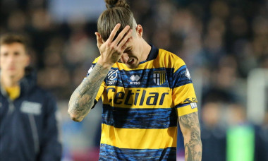 Brescia, Italy. 11th Apr, 2022. Dennis Man of PARMA CALCIO reacts during the Serie B match between Brescia Calcio and Parma Calcio at Stadio Mario Rigamonti on April 11, 2022 in Brescia, Italy. Credit: Independent Photo Agency/Alamy Live News
