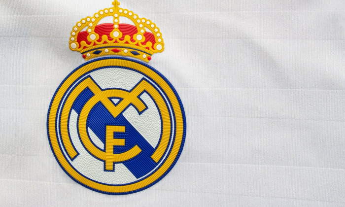 Calgary, Alberta, Canada. July 10, 2020. Real madrid white jersey close up to the logo