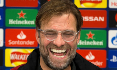 10th December 2018, Anfield, Liverpool, England, UEFA Champions League football, Liverpool versus Napoli press conference; Liverpool manager Jurgen Klopp enjoys a joke during his interview about tomorrow night's match