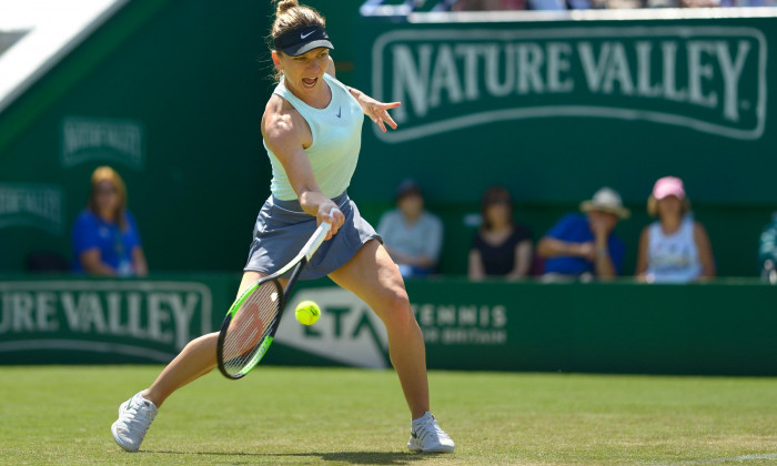 Simona Halep (Rom) playing on centre court at the Nature Valley International, Devonshire Park, Eastbourne, UK. 27th June 2019