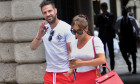 Milan, . 23rd May, 2022. Milan, 23-05-2022 Cesc Fabregas, a Spaniard from MONACO who plays in the French league, caught having lunch with his wife Daniella Semaan in a well-known restaurant in the center. Here they are as they go hand in hand from the "SA