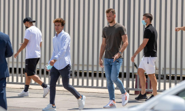 Clement Lenglet, Riqui Puig, Neto arrives to Lionel Messi farewell press conference at Auditori 1899 at Camp Nou Stadium in Barcelona, Spain.(Credit: David Ramirez)