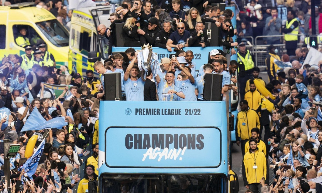 File photo dated 23-05-2022 of Manchester City players during the Premier League trophy parade in Manchester. Premier League champions Manchester City will begin the defence of their title at West Ham in the final match of the opening weekends fixtures. I