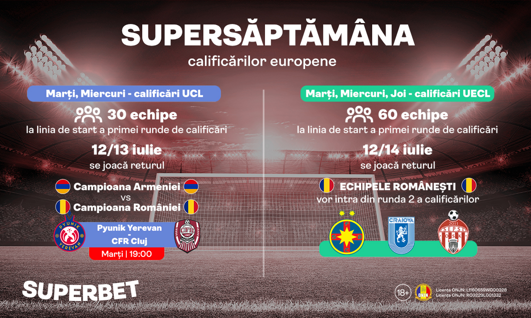 (P) SuperSăptămâna europeană. Încep calificările pentru Liga Campionilor și Conference League