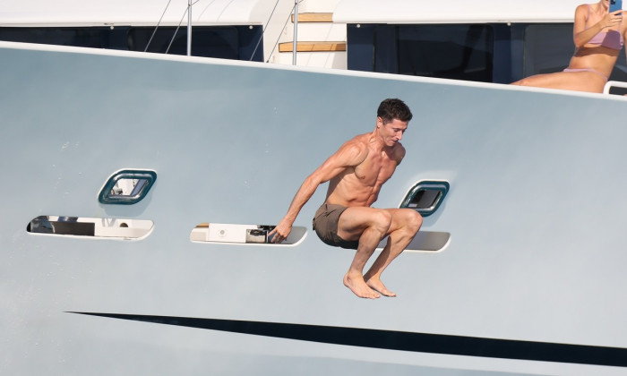 Robert Lewandowski and his wife Anna Lewandowska enjoy a day a boat day in Formentera