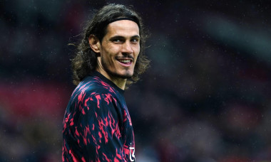 Manchester United's Edinson Cavani warming up before the Premier League match at Old Trafford, Manchester. Picture date: Monday May 2, 2022.
