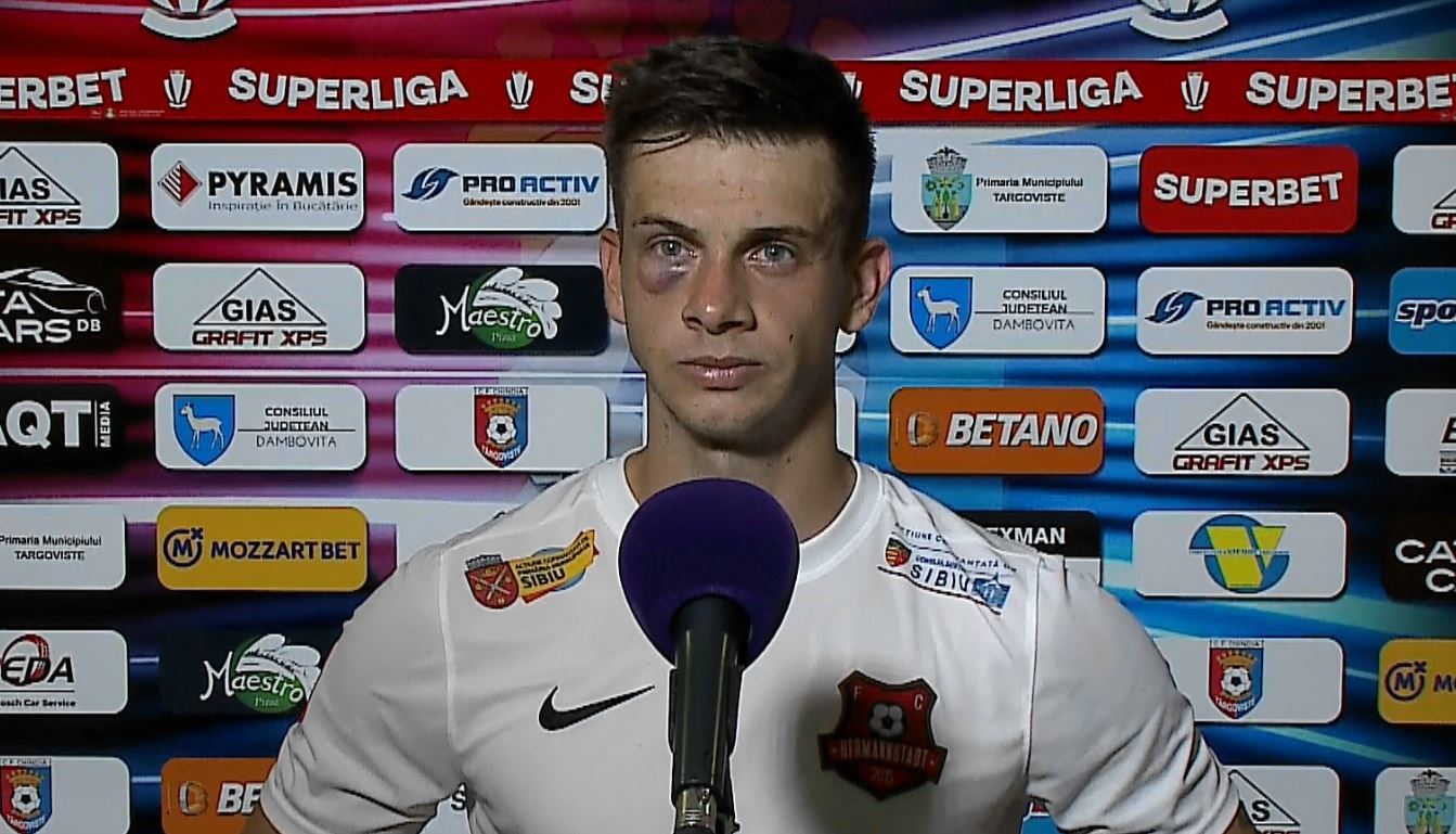 Mihai Butean, “șifonat” după meciul Chindia – Hermannstadt. “Nu prea vedeam, m-au ajutat colegii”