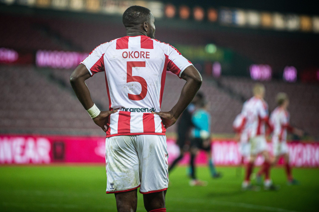 Herning, Denmark. 28th Nov, 2020. Jores Okore (5) of Aalborg Boldklub seen during the 3F Superliga match between FC Midtjylland and Aalborg Boldklub at MCH Arena in Herning. (Photo Credit: Gonzales Photo/Alamy Live News