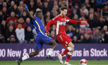 Chelsea's Malang Sarr (left) and Middlesbrough's Matt Crooks battle for the ball during the Emirates FA Cup quarter final match at the Riverside Stadium, Middlesbrough. Picture date: Saturday March 19, 2022.