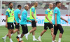 Brazilian national football team members have the official practice for a friendly match against Japan